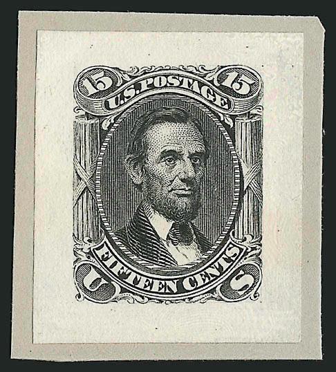 15c Black, Small Die Proof on Wove (77P2).> On original gray card backing from the Roosevelt album, fresh and Very Fine, scarce as only 85 were produced