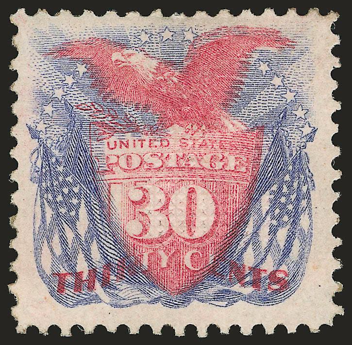 30c Ultramarine & Carmine (121).> Original gum, h.r., bright colors<><>^VERY FINE ORIGINAL-GUM EXAMPLE OF THE 30-CENT 1869 PICTORIAL ISSUE.^<><>With 1983 and 2002 P.F. certificates