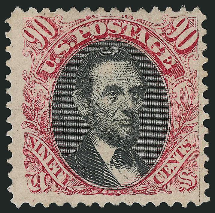 90c Carmine & Black (122).> Original gum, lightly hinged, rich colors<><>^VERY FINE ORIGINAL-GUM EXAMPLE OF THE 90-CENT 1869 PICTORIAL ISSUE.^<><>With 1980 and 2000 P.F. certificates