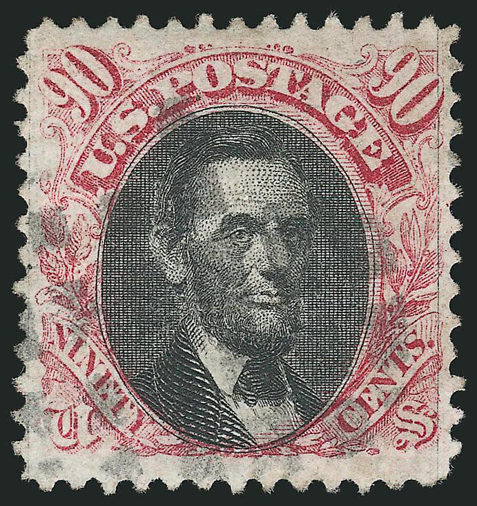90c Carmine & Black (122).> Extraordinarily well-centered, light cork cancel, reperfed at right, Very Fine appearance, with 2007 P.F. certificate