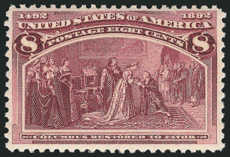 8c Columbian (236).> Mint N.H., rich color and proof-like impression, Very Fine, with 1989 P.F. certificate