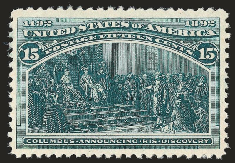 15c Columbian (238).> Mint N.H., choice margins and well-centered, lovely color and strong impression, Very Fine, with 1993 and 2007 P.S.E. certificates