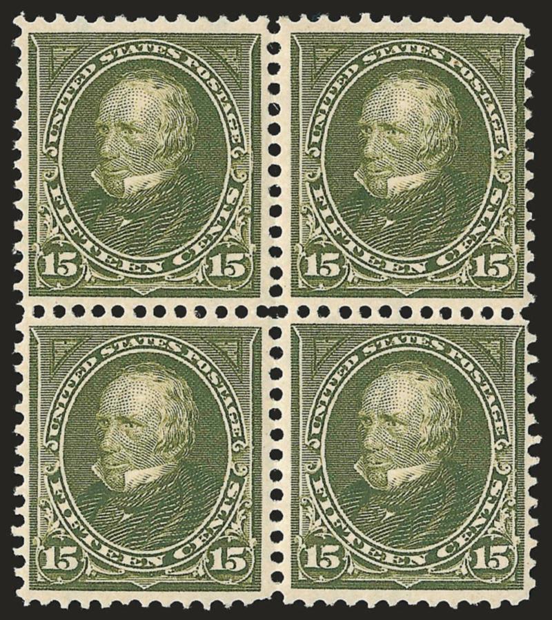 15c Olive Green (284).> Block of four, bottom pair Mint N.H., couple minor perf flaws, otherwise Fine-Very Fine, with 2007 P.S.E. certificate