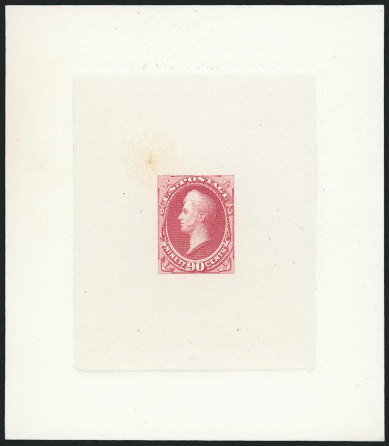 1c-90c 1873-82 Bank Note Issues, Large Die Proofs on India (157P1, 159P1, 161P1, 162P1, 166P1, 183P1, 205P1, 206P1).> From 71 x 87mm to 153 x 227mm with full die sinkage, 12c small tear at top of card (easily
trimmed as it is the largest), otherwise