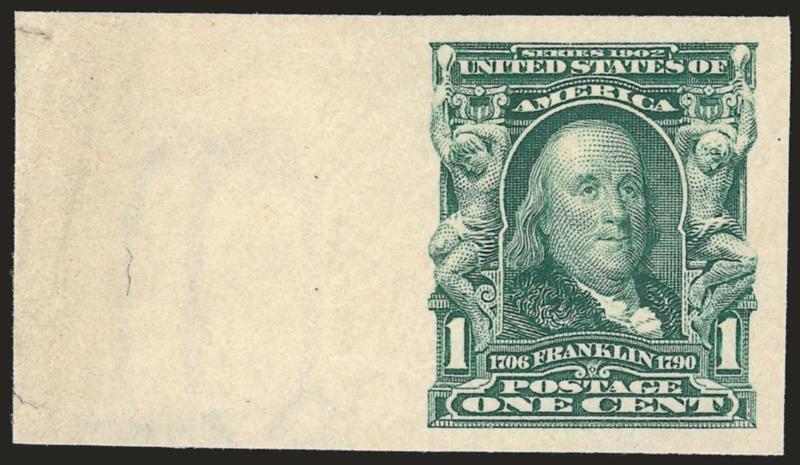 1c Blue Green, Imperforate (314).> Mint N.H., huge margins incl. wide left sheet margin, Extremely Fine Gem, with 2006 P.S.E. certificate (Superb 98 SMQ $190.00)
