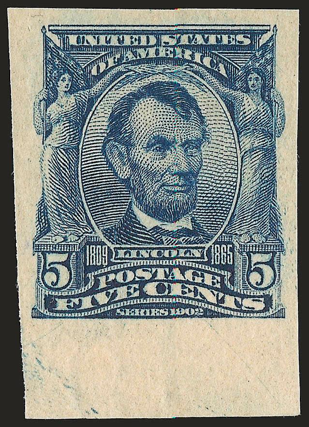 5c Blue, Imperforate (315).> Large to huge margins incl. bottom sheet margin, lightly hinged, Extremely Fine, with 2007 P.F. certificate (XF 90 SMQ $240.00)