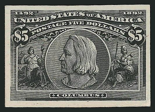1c-$5.00 Columbian, Plate Proofs on Card (230P4-245P4).> Large margins, bright colors, fresh and Very Fine set