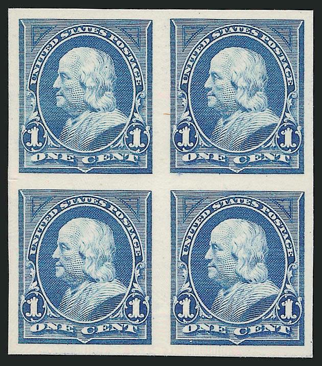 1c Blue, Plate Proof on Card (247P4).> Block of four, large margins, radiant color, Very Fine and choice
