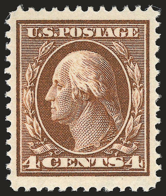 4c Brown (377).> Mint N.H., intense shade and impression, enormous margins at top and bottom, fresh and Extremely Fine, with 1986 and 2007 P.F. certificates (XF 90 SMQ $255.00)