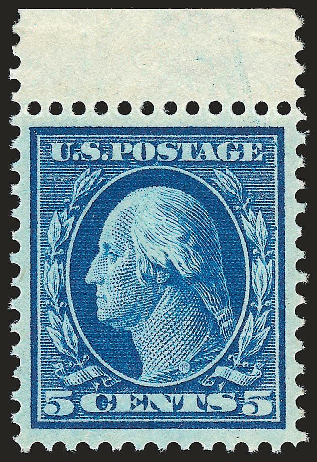 5c Blue (378).> Mint N.H. with top selvage, perfectly centered, lovely color, Extremely Fine Gem, with 2007 P.S.E. certificate (XF-Superb 95 SMQ $1,000.00)