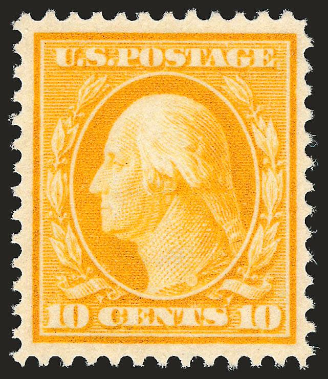 10c Yellow (381).> Mint N.H., almost perfectly centered, lovely glowing color, Extremely Fine, with 2007 P.F. certificate (VF-XF 85 SMQ $450.00)