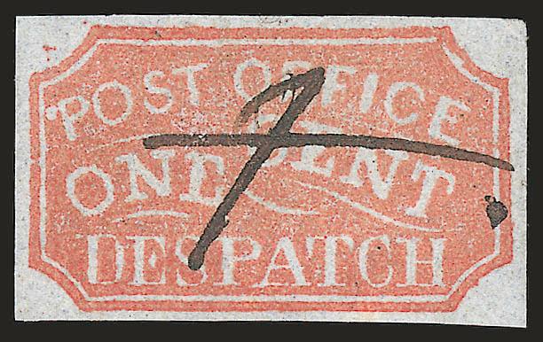 Baltimore Md., 1c Red on Bluish, 1c Blue (1LB1 two, 1LB3).> Large margins to clear, first two distinctly different shades and with ms. cancels (incl. F for Fusselbaugh), few small flaws, appear Fine-Very
Fine