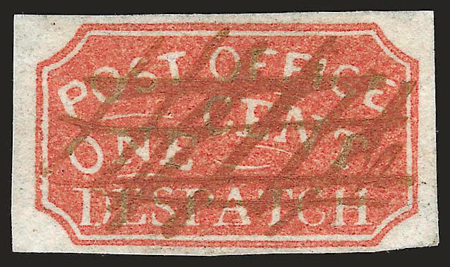 Baltimore Md., 1c Red (1LB5).> Large margins, bright color, cancelled by penstrokes, Very Fine and choice, with 2006 P.F. certificate