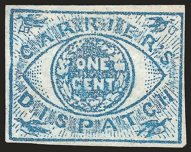 Baltimore Md. Carrier Department Stamps.> Seven stamps and one cover, incl. unused and used Nos. 1LB6, two used of No. 1LB7, two unused and one used of No. 1LB8 and also No. 1LB8 used on cover with U.S. No. 26,
few flaws, most appear Fine-Very Fine