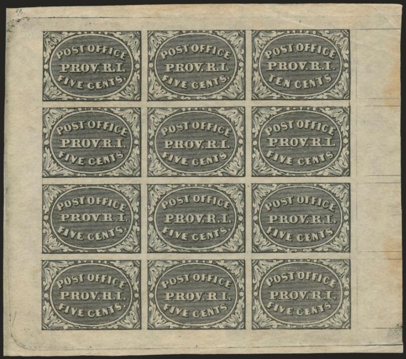Providence R.I., 5c & 10c Gray Black, Se-Tenant (10X2a).> Large part original gum, few small h.r., large margins, rich color, light corner creases, trivial soiling at right not mentioned on accompanying
certificate, otherwise Very Fine, with 2004 P.S