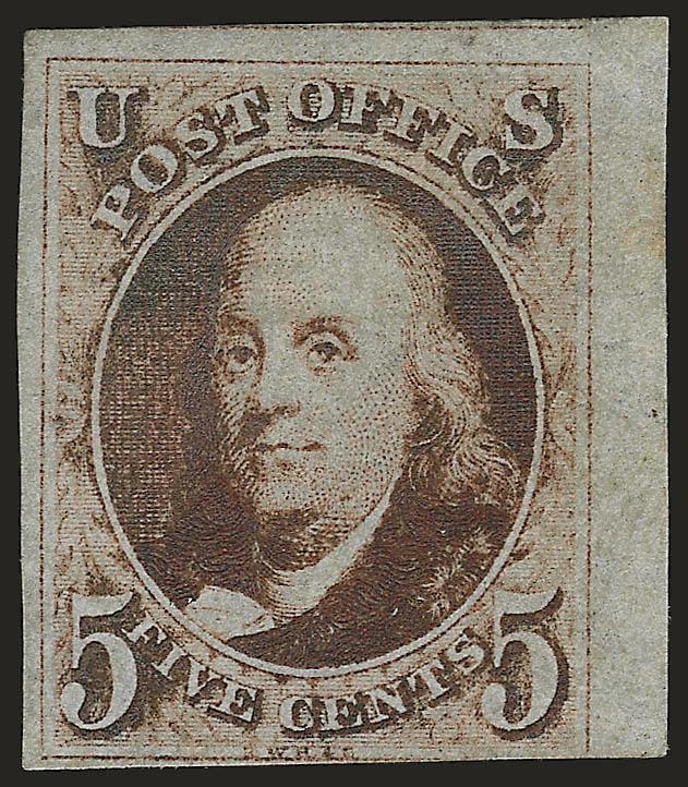 5c Red Brown (1).> Unused (regummed), huge margins to just in at bottom incl. <sheet margin> at right, intense shade, Fine, with 2003 P.S.E. certificate