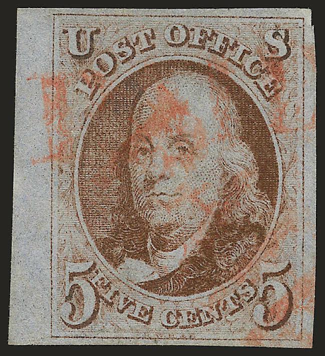 5c Red Brown (1).> Large margins to clear incl. <sheet margin> at left, bright shade nicely complemented by <orange-red Paid> cancellation, Extremely Fine, with 1981 P.F. certificate
