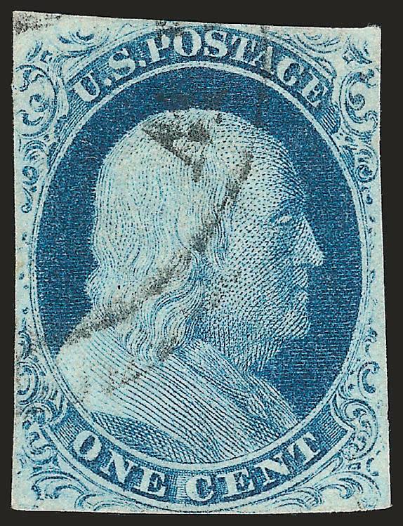 1c Blue, Ty. IIIa (8A).> Clear margins to just touched, showing clear break at top, rich color, unobtrusive circular datestamp cancel, Fine, with 2004 A.P.S. certificate