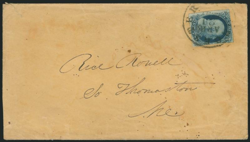 1c Blue, Ty. III, Position 99R2 (8).> Deep rich color, large margins to just in, clearly showing the double transfer that is one of the defining characteristics of the position, tied by Worcester Mass. Apr. 21,
1851 circular datestamp on circular-r