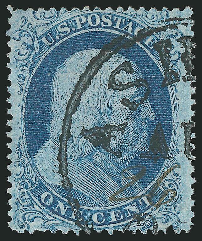 1c Blue, Ty. I (18).> Plate 12, dark shade, town datestamp with ms. date, Very Fine, with 2005 P.F. certificate