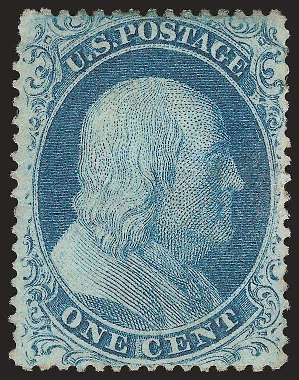 1c Blue, Ty. II (20).> Plate 2, original gum, h.r., remarkably choice centering, rich color, small thin spot at top left, Extremely Fine appearance, with 2005 P.F. certificate