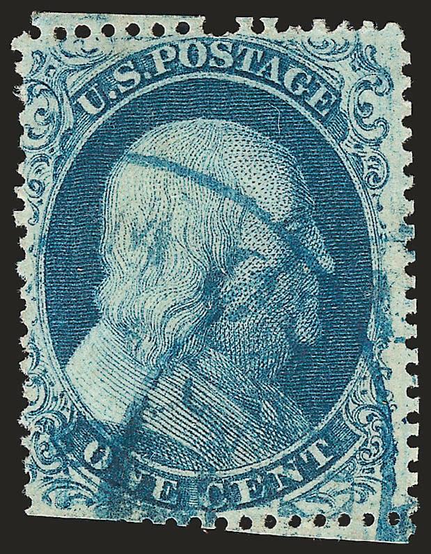 1c Blue, Ty. III (21).> Position 61R4, rich color, neat <blue> circular datestamp, perfs scissors-separated and as appear in the photo, Fine, with 2004 A.P.S. certificate