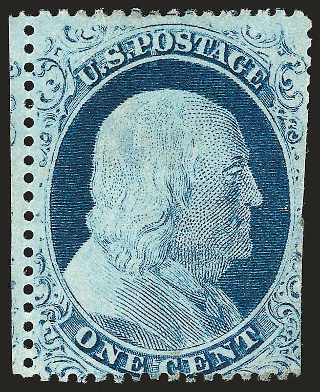 1c Blue, Ty. IV (23).> Original gum, deep rich color, perfs scissors-separated as shown in the photo, scarce in original-gum condition, with 2000 P.S.E. certificate