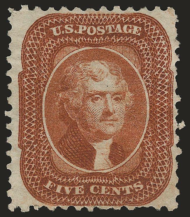 5c Orange Brown, Reprint (42).> Without gum as issued, bright color, few short perfs, otherwise Fine, with 2005 P.S.E. certificate