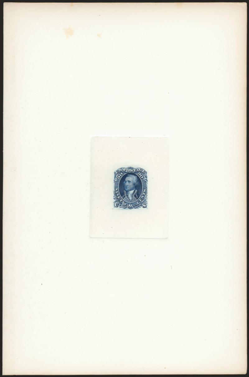 1c-90c 1861-66 Issue, Large Die Proofs on India (63P1, 65P1, 68P1, 69P1, 70P1, 71P1, 72P1, 73Pa1, 76P1).> On approximately 142 x 214mm cards with full die sinkage and gold trim at edges, also with album
frontispiece from National Bank Note Co., some