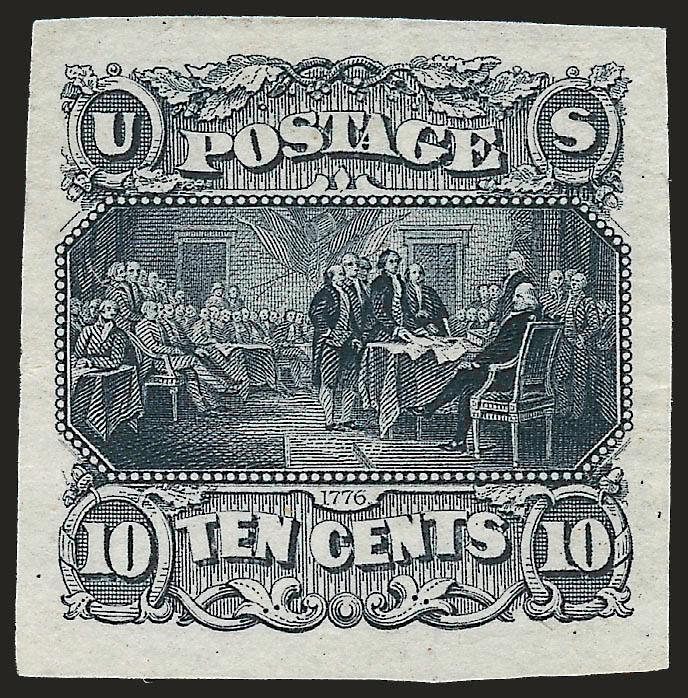 10c Black, Die Essay on India, Stamp Size (116-E2b).> Large margins, bright shade, Very Fine and scarce example of this unadopted design, this is the first we have offered since keeping computerized
records