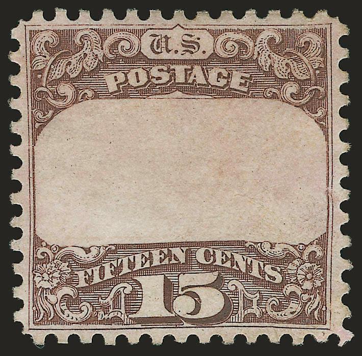 15c Red Brown, Frame Only, Perforated Essay on Pink Tinted Paper (129-E2 var).> Paper with true Pink color which is especially noticeable when viewed from the back, rich color<><>^VERY FINE AND CHOICE. THIS
UNUSUAL PERFORATED ESSAY IN PINK PAPER IS