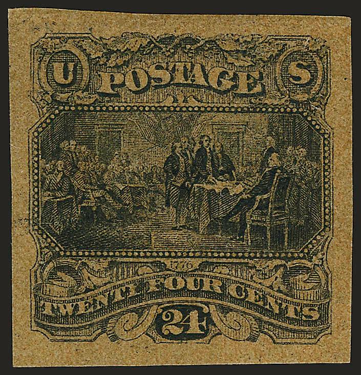 24c 1869 Pictorial Issue, Plate Essays on Salmon, Orange Buff (120-E2c, 120-E2d).> Large margins, rich colors, fresh and Very Fine