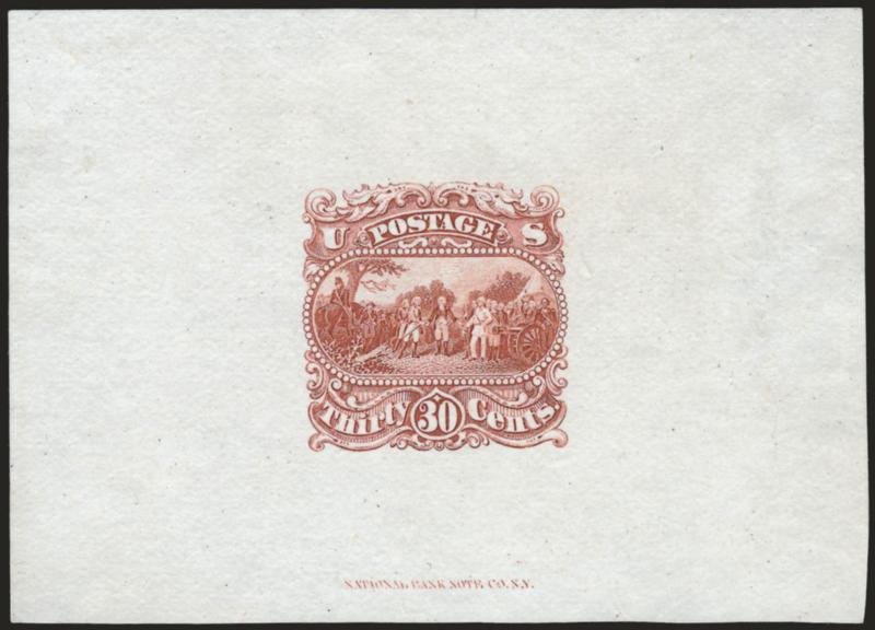 30c Brown Orange, Yellow Brown, Burgoyne Large Die Essay on India (121-E1a).> 70 x 50mm with imprint at bottom, radiant color, Very Fine and choice