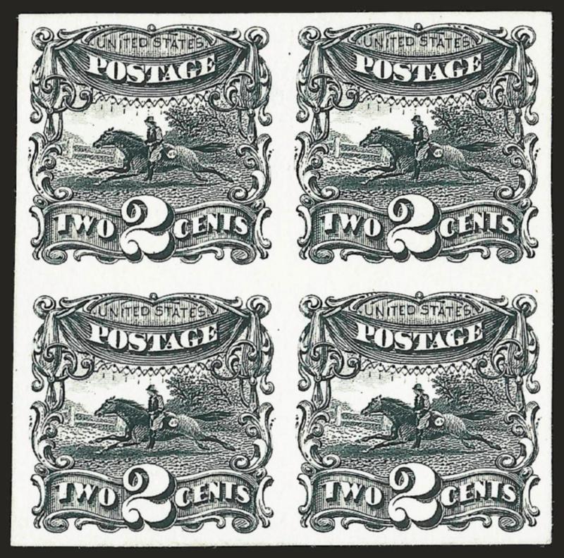 2c Black, Atlanta Trial Color Proof (124TC).> Block of four, large margins, intense shade and impression, Very Fine and choice, scarce multiple, Scott Retail as singles