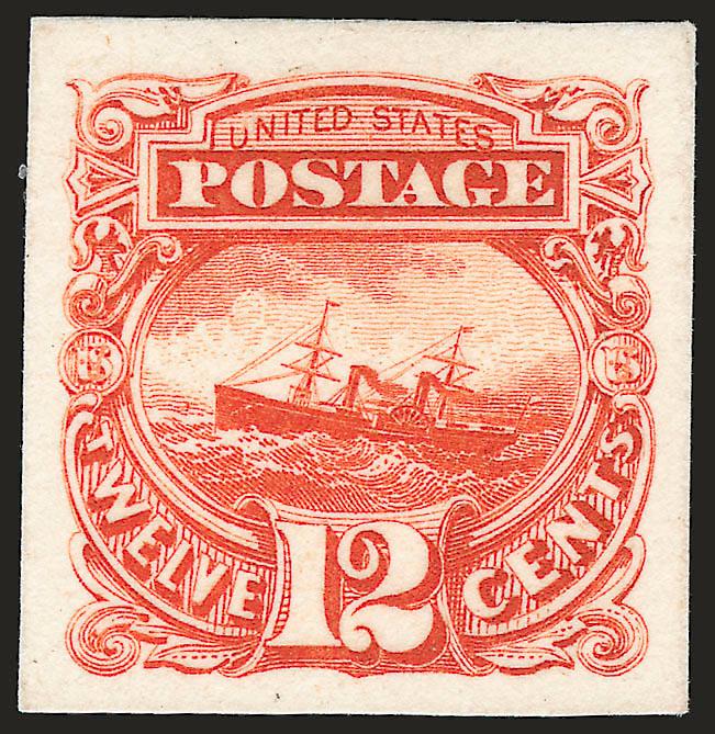 12c 1869 Pictorial, Atlanta Trial Color Proofs (128TC).> Four of the five colors, lacking only Green to be complete, large margins, intense shade and impressions, Very Fine and choice