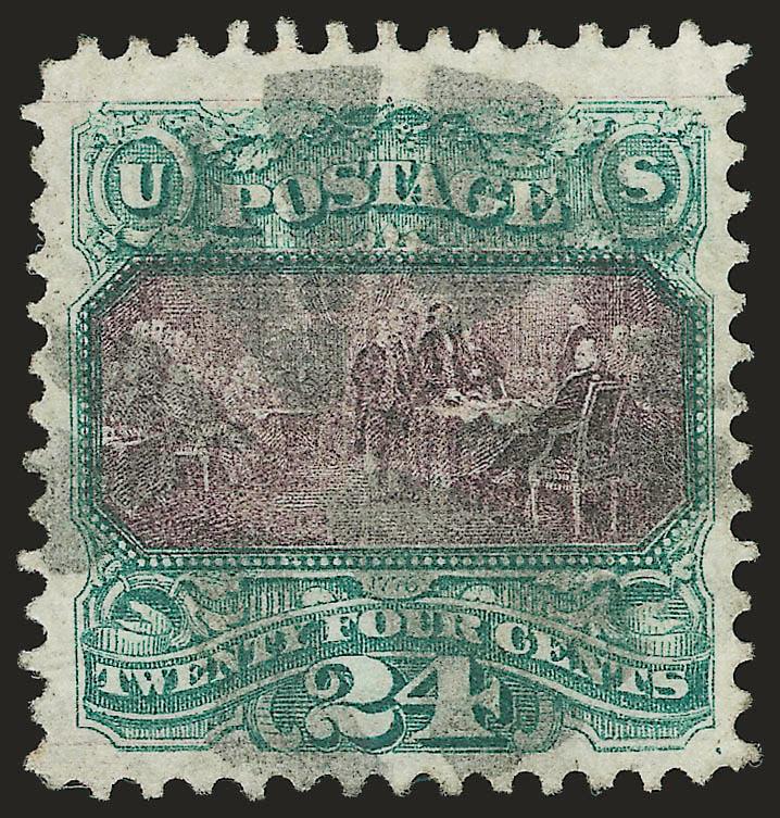 24c Green & Violet (120).> Choice margins and centering, neat circle of wedges cancellation, small corner crease, appears Extremely Fine