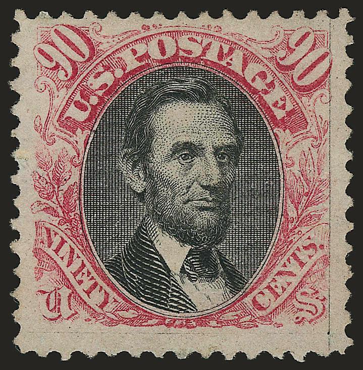 90c Carmine & Black (122).> Unused (no gum), bright colors, three wide margins, fresh and Fine, scarce in unused condition, with 2004 P.F. certificate