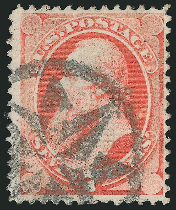 7c Vermilion, Grill (138).> H. Grill, strong grill points, radiant color, clear strike of <New York Foreign Mail Star> cancel (Ty. ST-8P11), small faults, Very Fine appearance, ex Mercedes