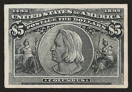 1c-$5.00 Columbian, Plate Proof on Card (230P4-245P4).> Large margins except two close at one side, rich colors, 8c few flaws, few with some minor soiling on back and only mentioned for complete accuracy,
Fine-Very Fine