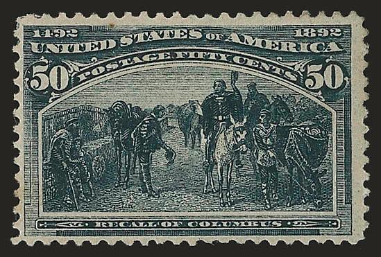 1c-50c Columbian (230-238, 240).> 3c, 4c and 8c Mint N.H., 6c unused (no gum), 15c and 50c part original gum, rich colors, few small imperfections, Fine-Very Fine, 4c and 10c with P.F. certificates, Scott Retail
as all hinged