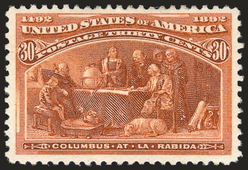 30c Columbian (239).> Original gum, lightly hinged, beautiful rich color and proof-like impression, well-balanced margins, Very Fine and choice