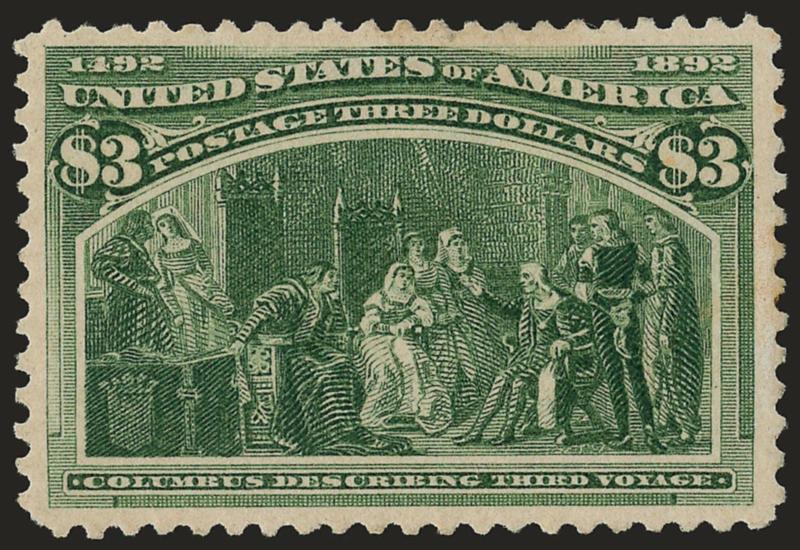 $3.00 Columbian (243).> Unused (regummed), unusually choice centering, deep rich color, Very Fine, with 2004 P.S.E. certificate