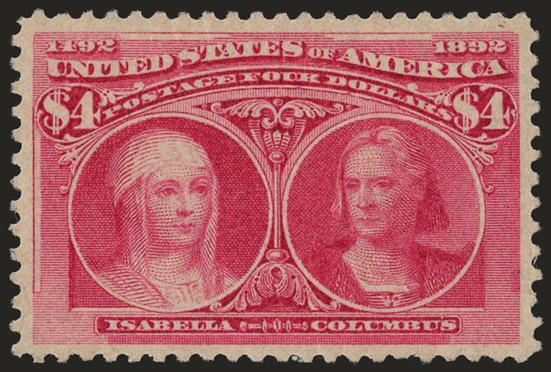 $4.00 Columbian (244).> Unused (no gum), bright color, light creasing not mentioned on accompanying certificate, appears Very Fine, with 2004 A.P.S. certificate
