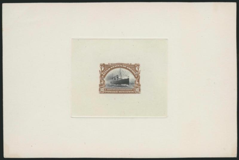 1c-10c Pan-American, Large Die Proofs on India (294P1-299P1).> Die sunk on approximately 152 x 100mm cards with full die sinkage, deep rich colors<><>^FRESH AND VERY FINE. A BEAUTIFUL AND HIGHLY EXHIBITABLE SET
OF LARGE DIE PROOFS FOR THE PAN-AMERI