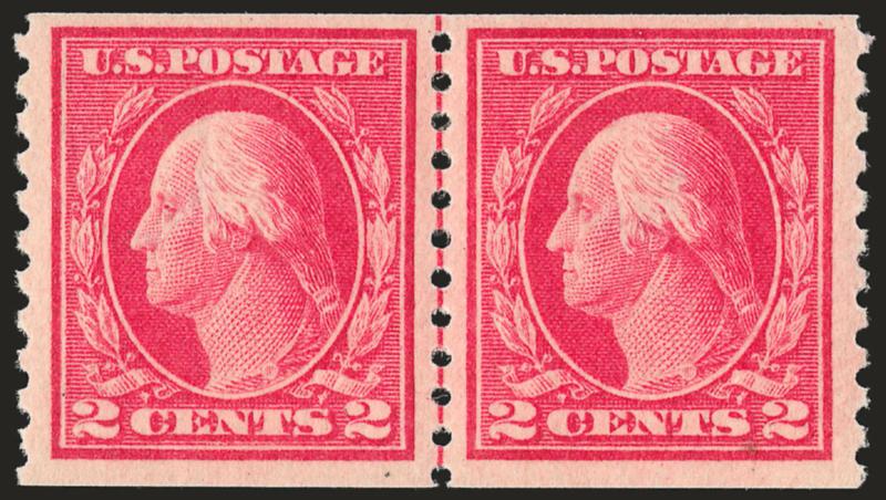 1c-2c 1914 Issue (441-444).> Guide line pairs, first two Mint N.H., rich colors, Fine-Very Fine, No. 444 with 2002 P.S.E. certificate