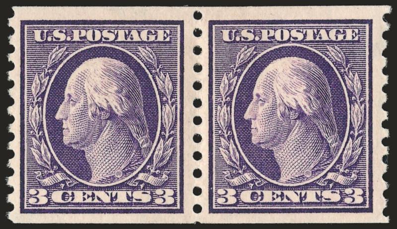 3c Violet, Coil (445).> Pair, intense shade and impression, huge margins, Very Fine and choice
