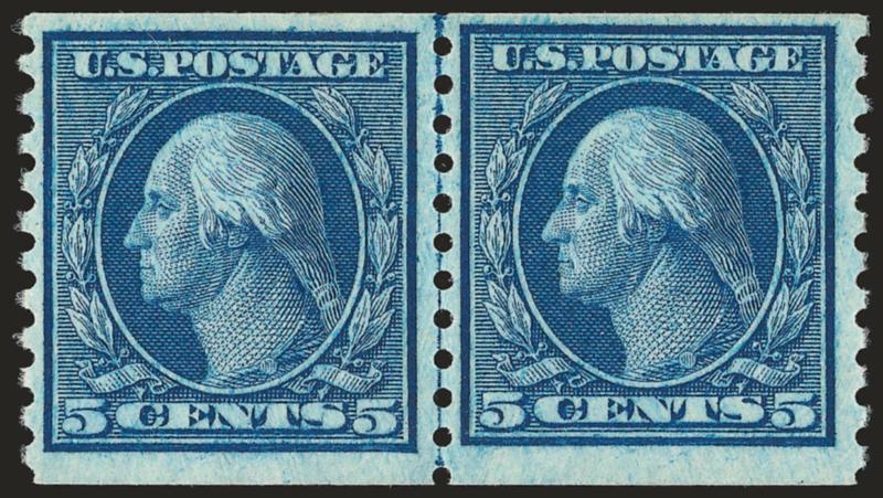1c-5c 1915-16 Issue Coils (448, 450, 452-458).> Pairs, five joint line pairs incl. Nos. 455-458, few small flaws, most Fine-Very Fine, five with 2004 or 2005 certificates