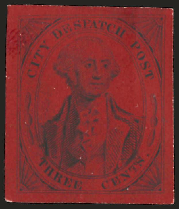 (Greig) City Despatch Post, New York N.Y., 3c Black on Green, Red Glazed Paper, Die Reprints (40L1R).> Each with large margins, minor creasing and cracks in enamel as usual, otherwise Very Fine, these are
footnoted in Scott after 40L1 (value $500.00