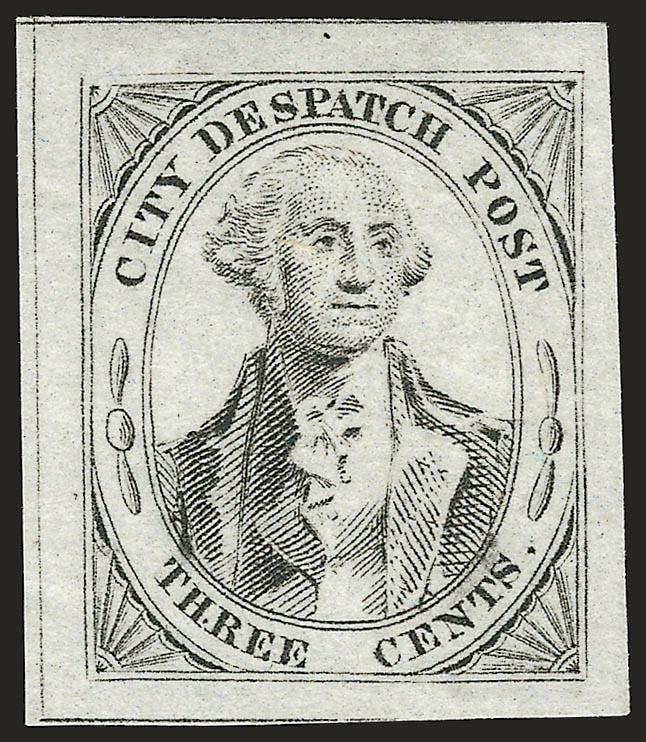 (Greigs) City Despatch Post, New York N.Y., 3c Black on Grayish (40L1).> Original gum, h.r., large margins, bright shade, light natural gum bend, Very Fine