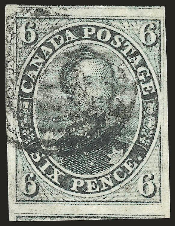 1855, 6p Slate Gray, Wove (5 SG 9).> Large to huge margins incl. par of adjoining stamps at top and bottom, rich color and detailed impression, target cancel, Extremely Fine, with 1992 P.F. certificate, SG
£950